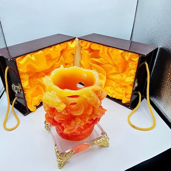 Dragon Decor Pencil Holder Vtg Chinese Stone Carving Desk Gift Year of Dragon - Picture 10 of 12